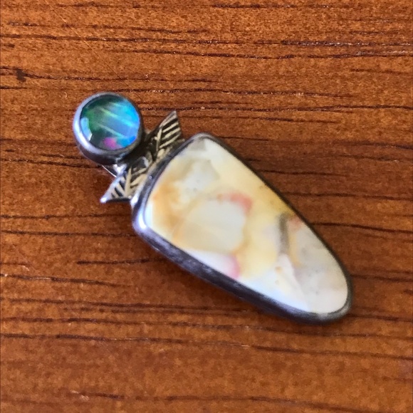 Gourneau Opal and Agate Sterling Silver Western Native American Pendant ✨ - Picture 2 of 7